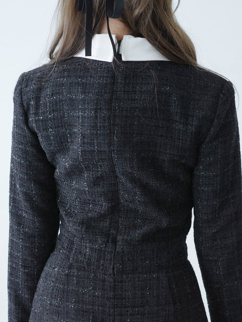 Asymmetry buckle tweed dress